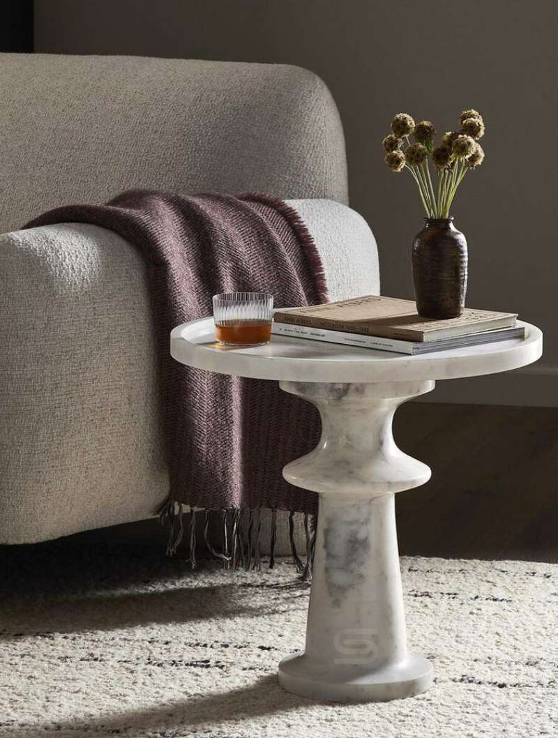 Sculpt Marble Pedestal Table