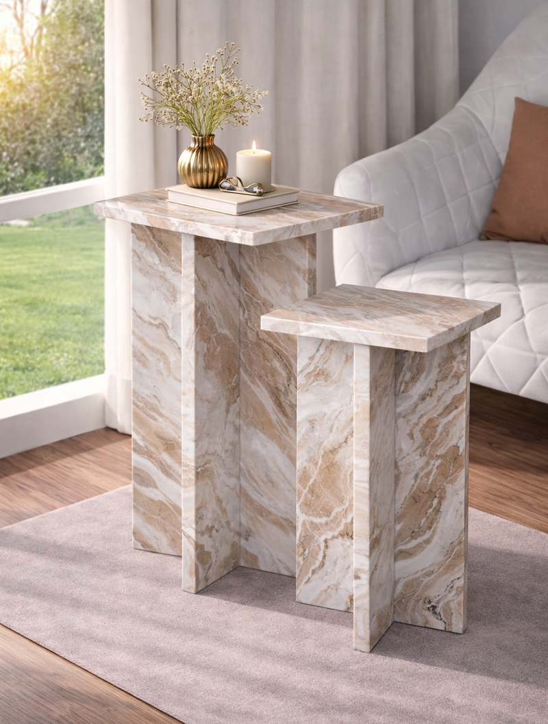 Marble-Flow Side Table Set of Two