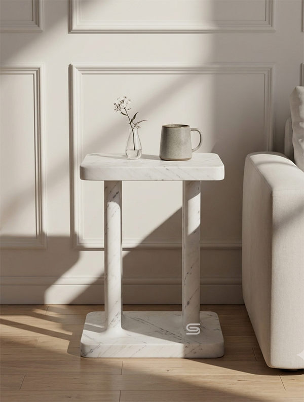 Vesta Column White Marble Side Table