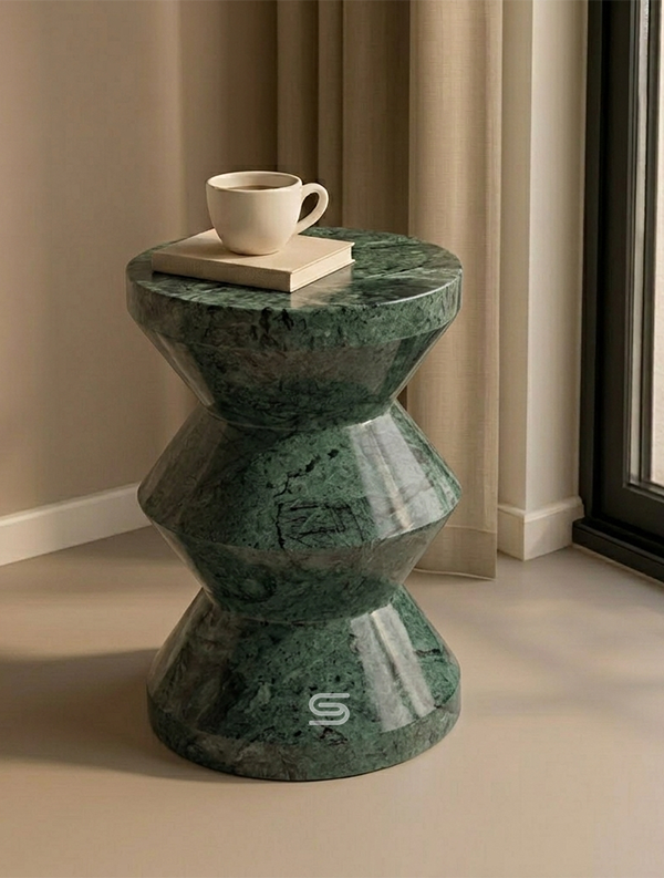 Prism Green Marble Hourglass Side Table