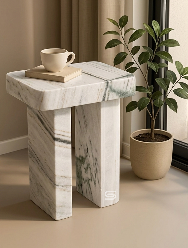 Kensho White Marble Slab Side Table