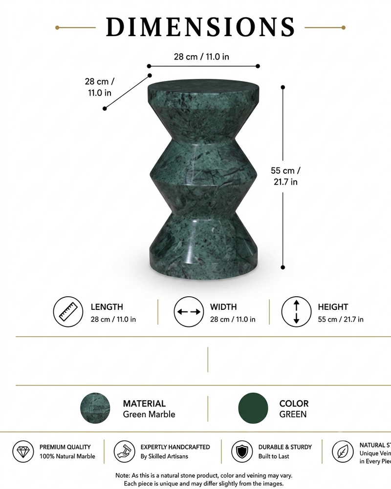 Prism Green Marble Hourglass Side Table