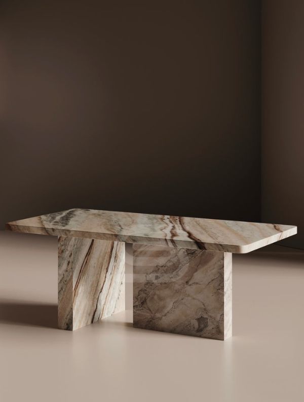 Marble dining table with a dark brown background
