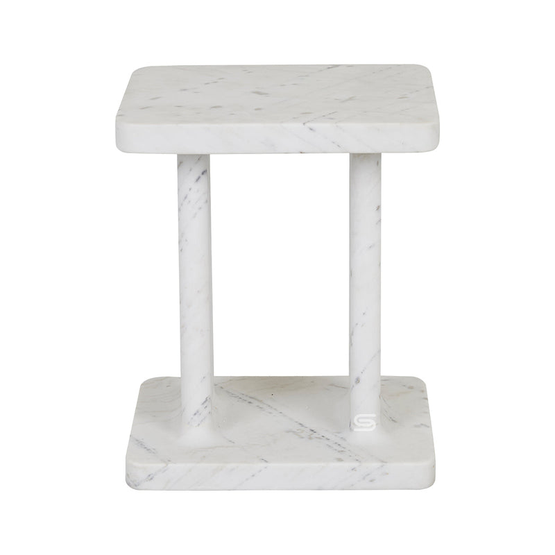 Vesta Column White Marble Side Table