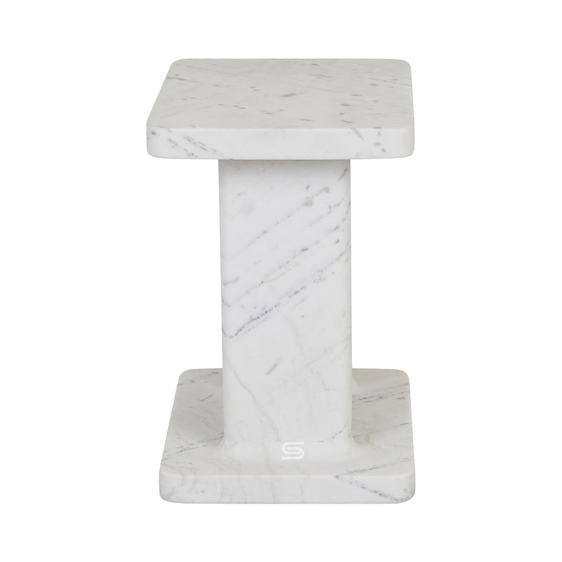 Vesta Column White Marble Side Table
