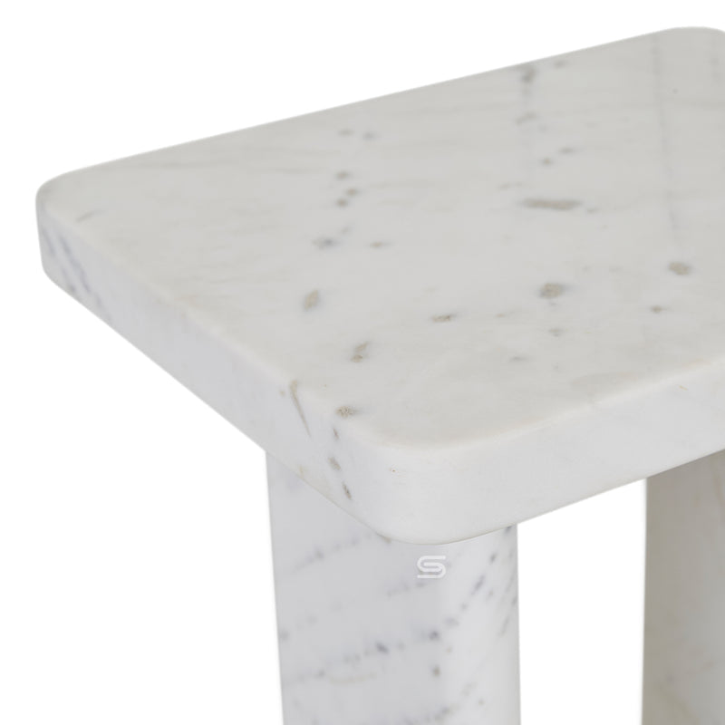 Vesta Column White Marble Side Table