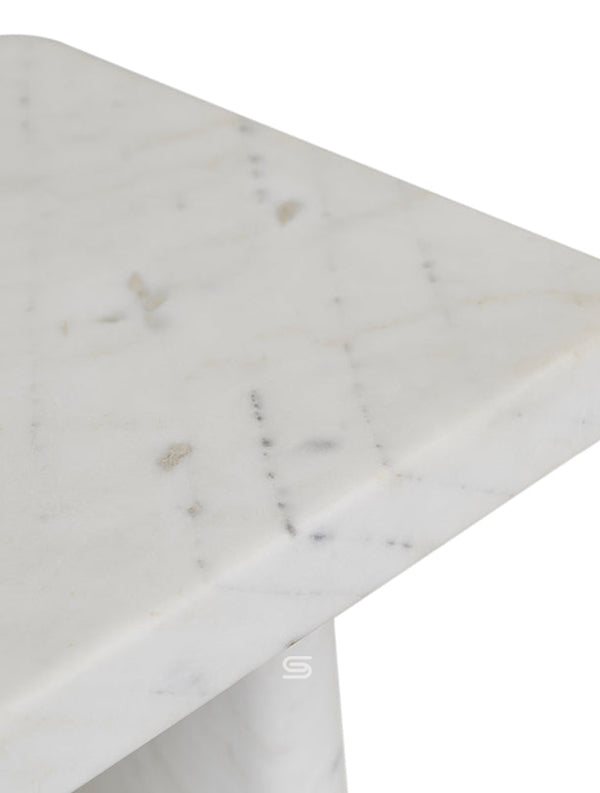 Vesta Column White Marble Side Table