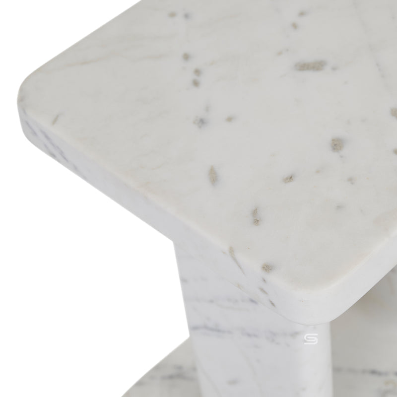 Vesta Column White Marble Side Table